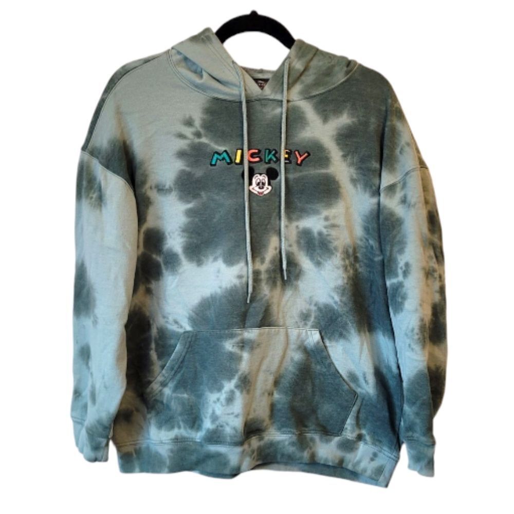 Mickey Mouse Green Tie Dye Embroidered Logo Hoodie Size L